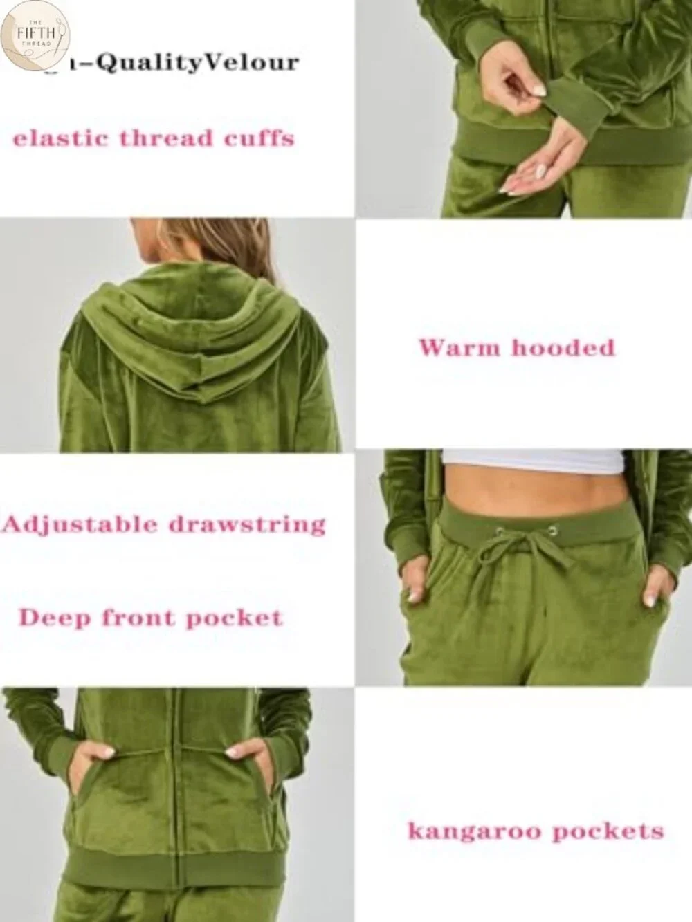 Women's Velour Tracksuit 2-Piece Zip Hoodie & Jogger Sweatsuit Set